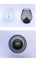 Juego de 2 lámparas de mesa con forma de jaula de metal que funcionan con pilas, luz decorativa inalámbrica con bombilla LED estilo Edison para dormitorio, hogar, bodas, fiestas - details 0