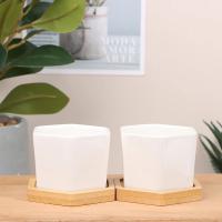 Maceta de cerámica hexagonal blanca con bandeja, maceta Europea Simple, contenedor de plantas suculentas, macetas pequeñas para bonsái - details 9
