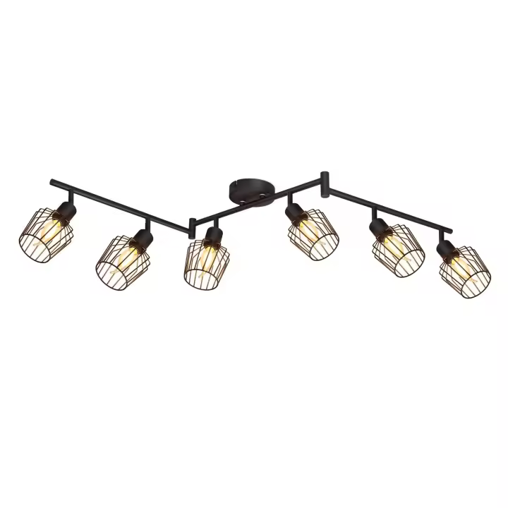 CBJKTX Lámpara de techo E14 6 llamas foco de techo negro industrial LED foco 350 °   rotatorio regulable - 1