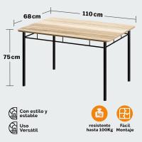 Juego de comedor con mesa y 4 sillas (5 piezas) Muebles de cocina Leo de madera completa, 110x68cm, estilo industrial - details 26