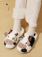 Zapatillas de felpa de vaca dibujadas suaves, calidez de invierno, hogar antideslizante unisex para parejas - details 9