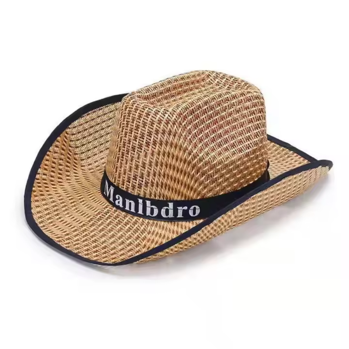 Gorra con visera plegable para hombre, sombrero de paja con protector solar, sombrero panamá de verano, sombrero de vaquero occidental, sombreros de fieltro con letras para vacaciones - 1