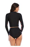 Conjunto de tankini corto de manga larga con estampado floral, cintura alta, corte alto y cuello alto, traje de surf y buceo con - details 8