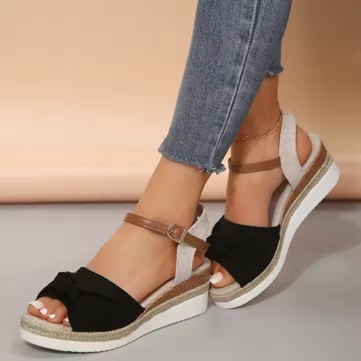 Sandalias casuales de mujer de talla grande con boca de pez, arco grande, hebilla de una palabra y plataforma gruesa. - 1