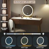 Tocador Maquillaje con Espejo de Luz Regulable en 3 Niveles, Tocador con 3 Cajones, Escritorio Grande 100x40 cm, Silla Ajustable en Respaldo de Terciopelo, Blanco+Crema+Dorado, MB6105ws - details 10
