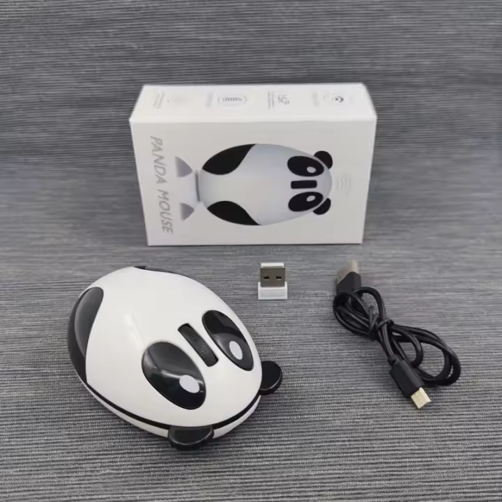 Carga de dibujos animados panda mouse lindo ratón inalámbrico silencioso cuaderno de regalo. - 1