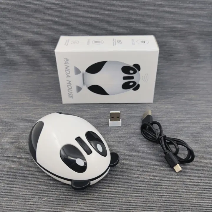 Carga de dibujos animados panda mouse lindo ratón inalámbrico silencioso cuaderno de regalo. - 1