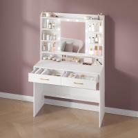 Estación de Maquillaje Moderna con Espejo y Luz LED Estante Abierto y 2 Cajones para Dormitorio o Sala de Estar 40x80x149cm Blanco DT08203X - details 11