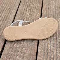 Sandalias planas de talla grande con diamantes de imitación de estilo étnico para mujer con diseño de correa trasera elástica - details 12