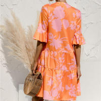 Vestido midi floral de verano para mujer, babydoll con volantes, diseño de patchwork en capas para citas diarias, traje de compras - details 1
