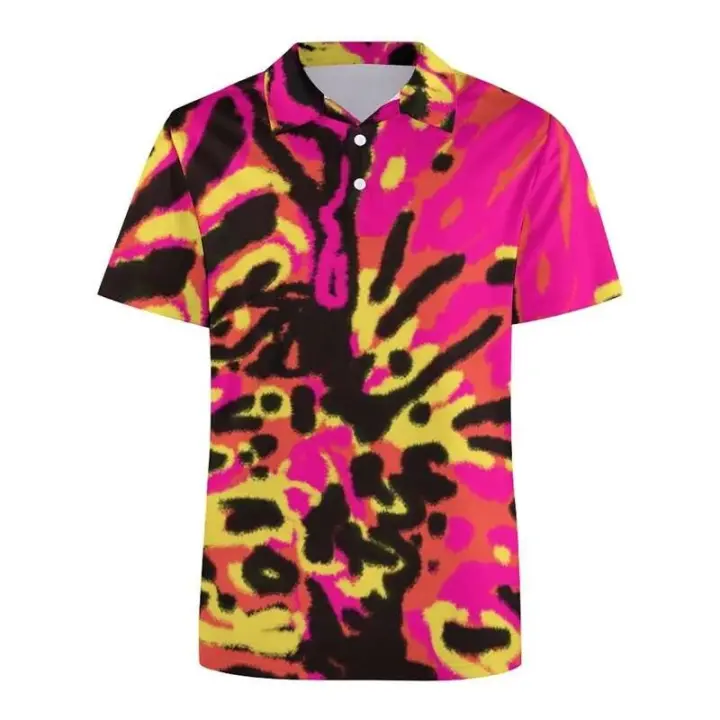 Polo hawaiano de planta 3D para hombre, camiseta de manga corta con estampado de abeja y flamenco, camisa extragrande con botones - 1