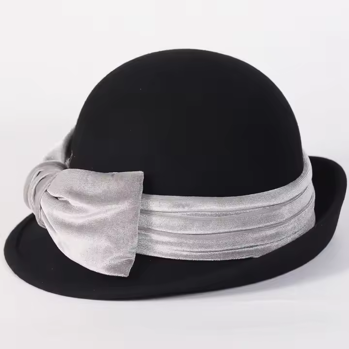 Gorra Elegante de Church Black para Mujer Gorra de Lana Fedora de Aro Ancho con Nudo de Moño Pelo Corporel Estilo Vintage Moda Lady Color Morado Primavera/Verano - 1