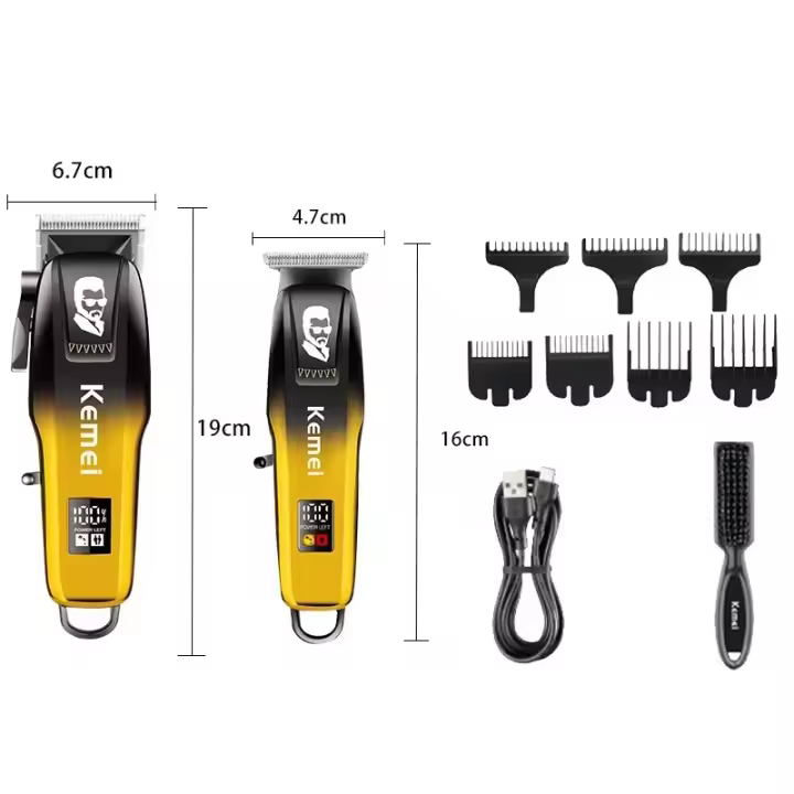 Kemei-cortadora de pelo profesional para peluquero, juego de recortadora de pelo inalámbrica sin espacios, recortadora de barba, acabado para hombres, Máquina para cortar cabello - 1