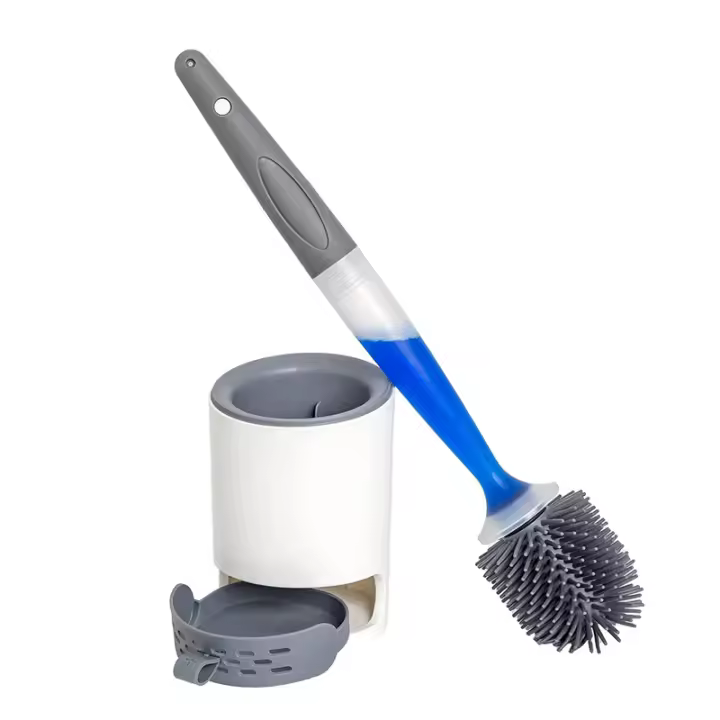 Escobilla de baño, mango recargable que dispensa limpiador de inodoro de Gel, soporte ventilado para almacenamiento sanitario-escobilla de baño - 1