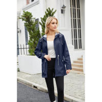 Camiseta impermeable con capucha a rayas de manga larga para mujer, longitud media - details 66