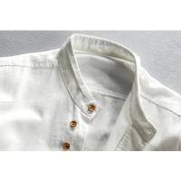 Camisa Casual de Algodón y Lino Estilo Japonés para Hombre Top Clásico Transpirable con Manga Larga y Cuello Alto Color Sólido Harajuku - details 5
