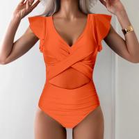 Traje de baño para mujer 2024, tendencia, Control de barriga, cuello en V, Bikini Sexy, trajes de baño fruncidos, traje de baño ajustado con manga con volantes - details 30