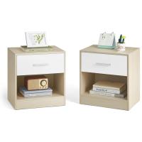 Juego de 2, Mesita de Noche, Mesa Auxiliar con Cajón, Asa, Compartimento Abierto, para Dormitorio, Salón, Beige Natural y Blanco Clásico LET819T67 - details 0