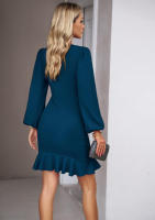 Vestido de manga mullida con temperamento femenino, ropa de otoño e invierno, nuevo, color sólido - details 23