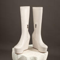 Botas ajustadas de tacón alto para mujer, botines de moda con cremallera lateral y cabeza redonda, manga media, Otoño/Invierno, 2025 - details 5