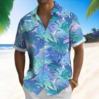 Camisas hawaianas con estampado de flores de playa en 3d, camisa para hombre, pantalón corto informal de verano para uso diario, ropa holgada de gran tamaño - details 1