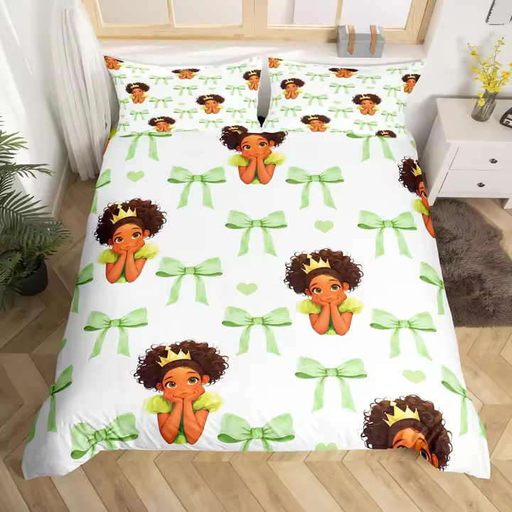Juego de Ropa de Cama de Princesa Rosa 3PCS Funda de Edredón de Dibujos Animados - 1