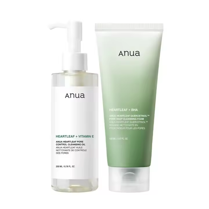 Anua Cleanser Duo Facial: Control Oil & Heartleaf Quercetinol Espuma de limpieza profunda de poros para limpieza doble, removedor de puntos negros, - 1