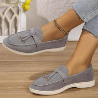 Nuevos mocasines planos de ante con punta redonda de talla grande para mujer, zapatos informales sin cordones - details 9