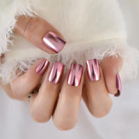 Uñas Postizas Metálicas Rosa Plateado Chrome Punk De Tamaño Medio Corto 24pcs Conjunto De Acrylic Manicure Art Tips Fáciles De Poner Y Quitar - details 3