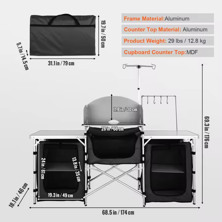 SucceBuy Mesa de cocina para acampar, estación de cocina plegable al aire libre con bolsa de almacenamiento, mesa de aluminio, configuración rápida para picnics - 1