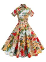 Vestido de Algodón con Estampado de Puntos Vintage Hepburn Cuello de Fleca Corto para Mujeres - details 8
