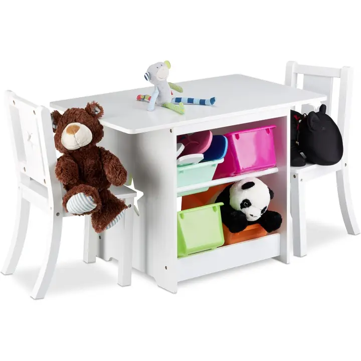 Muebles Infantiles Blancos Diseño Unisex Hierro 56 x 75 x 46 cm Una Mesa y Dos Sillas - 1