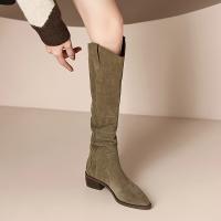 Botas Largas para Mujer de Moda con Tacón Grueso Diseño V-Cut Color Sólido Estilo Vaquero Botas Altas Hasta La Rodilla Holgadas - details 2