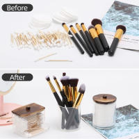 Juego De Organizadores Para Baño Con Porta-almohadillas Y Caja De Almacenamiento Con Tapa De Plástico Transparente Juego De Jarra Para Almacenar Artículos Diversos - details 3