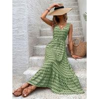 Vestido Largo de Verano 2025 Cuello en V Profundo, Mangas sin Agujar, Estampado Floral, Tejido Transpirable para Playa, Fiesta o Eventos Casuales Diseño Boho-Chic - details 7