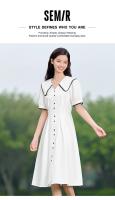 Vestido de Algodón Puro Semir Manga de Abanico Grande, Escote Ancho, Estilo Universitario para Mujeres Nueva Moda de Verano 2024 - details 0