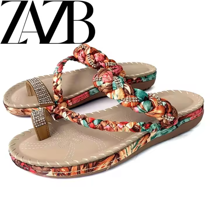 Zapatos planos de diseñador con anillo de metal, tacones altos, lujosas zapatillas de playa, moda femenina - 1