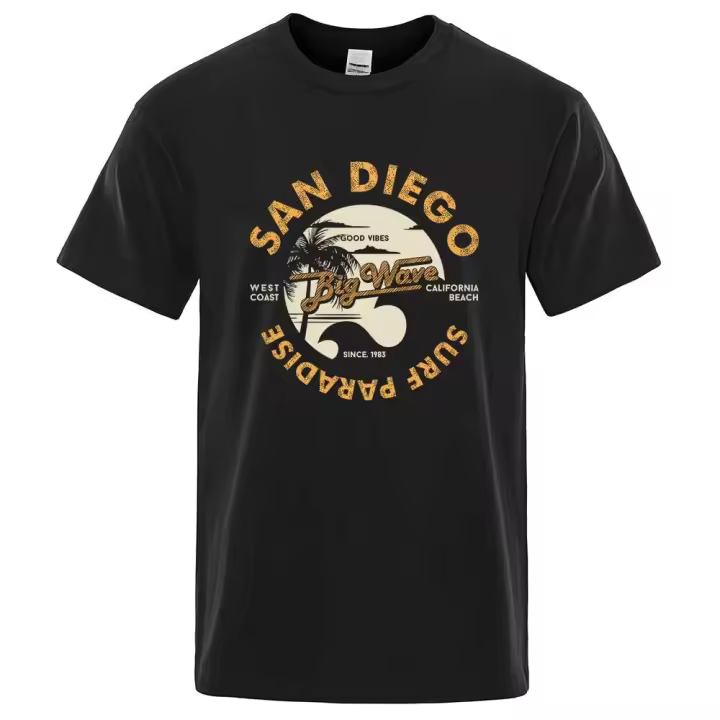 Camiseta holgada de algodón para hombre, ropa transpirable de gran tamaño, informal, San Diego, surf, paraíso, costa oeste de California, verano - 1