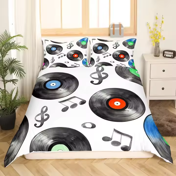 Juego de Ropa de Cama Musical Cubierta de Cojín de Nota Musical en Negro y Blanco - 1