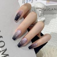24PCS Uñas Postizas De Ballet Con Brillo De Ojo De Gato Y Estrellas Galaxia Uñas Postizas De Color Morado Ice Magic Para Arte De Uñas - details 1