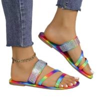 Sandalias con cristales de arcoíris para mujer, zapatillas femeninas bonitas, zapatos planos a la moda para playa y exteriores, verano, 2024 - details 3