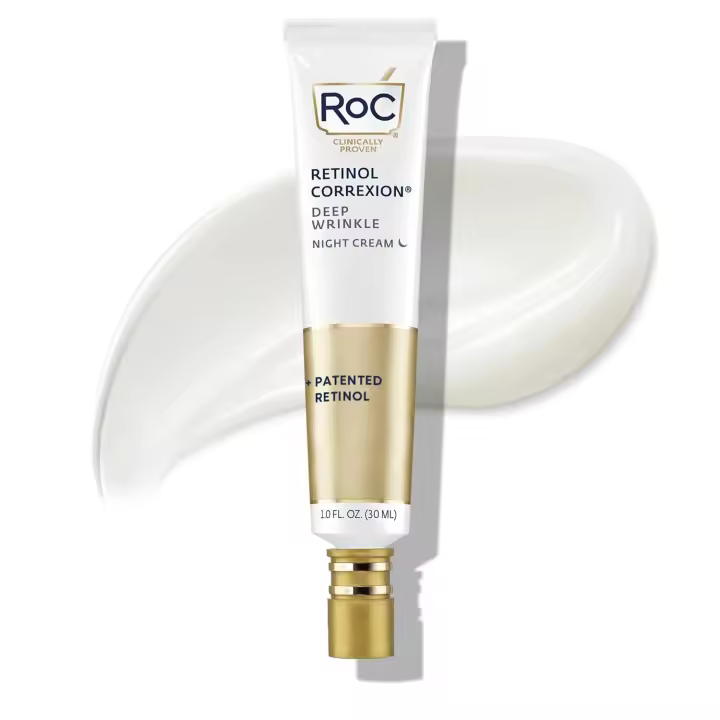 RoC Retinol Correxion Crema de noche antienvejecimiento para arrugas profundas, hidratante facial diario con manteca de karité, ácido glicólico y escualano, tratamiento para el cuidado de la piel, 1 onza (la embalaje puede variar) - 1