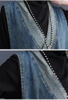 Vestidos de mujer de lujo con diseño de cinturón denim sin mangas para el verano 2023 estilo clásico de gran tamaño lavado a mano algodón forro chino - details 8