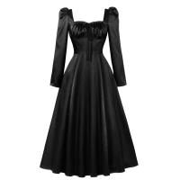 Elegante Vestido de Medio Talla Retro de Hepburn Manga Larga, Elegante para Fiestas y Banquetes - details 17