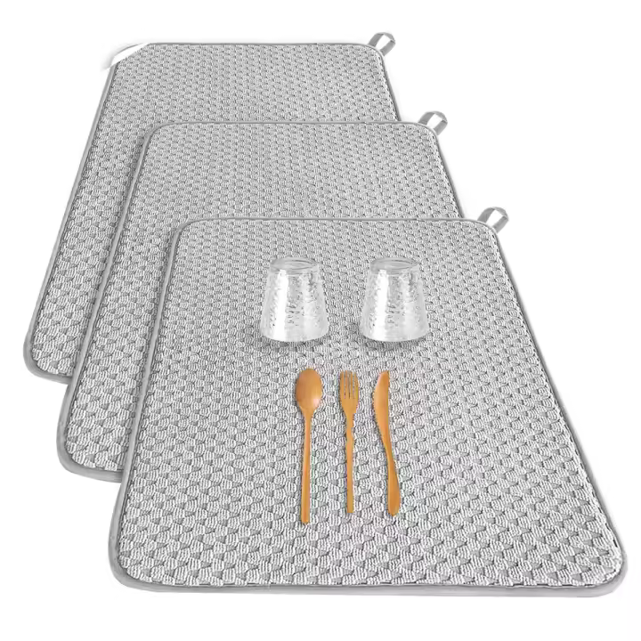 Tapete para secar platos de 3 uds, tapetes escurridores de platos de microfibra absorbentes, almohadillas escurridoras de tamaño para encimera de cocina, café de 24X17 pulgadas - 1