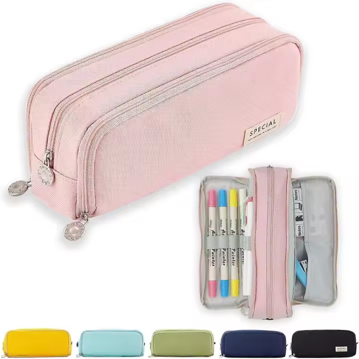 Carcasa de Lápices para Adolescentes Caja de Almacenamiento Grande con 3 Compartimentos Rosa - 1