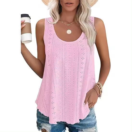 BUNO-2025 Novedad de verano, camisas para mujer, cuello redondo, sin mangas, Color sólido, camisetas sin mangas informales holgadas, blusas blancas para fiesta en la playa, camisas para mujer - 1