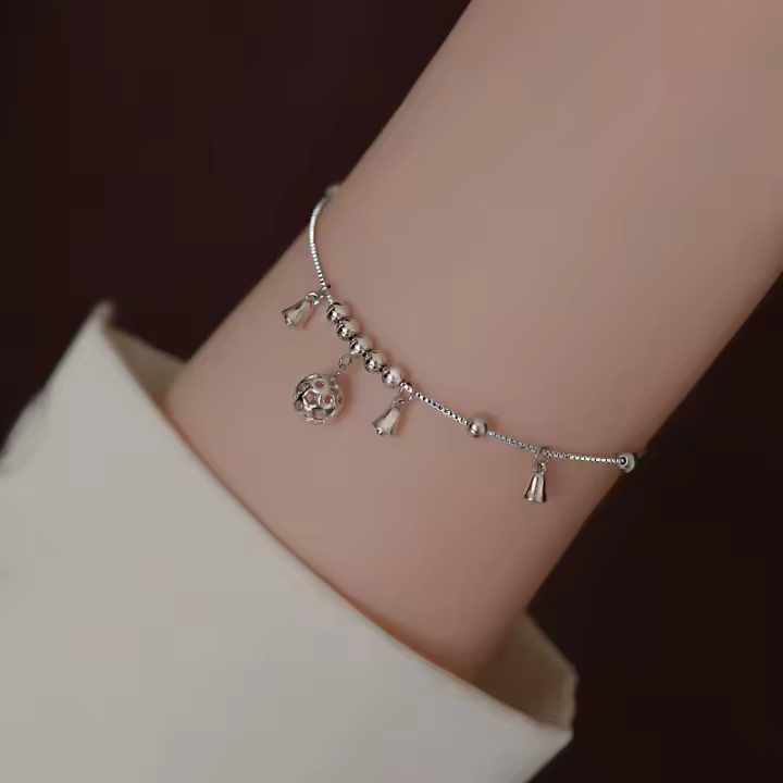 Pulsera de Palacio Estilo Chino de Plata Pura Diseño de Campana de Tobillo para Mujeres - 1