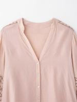 OUWU- Moda Para Mujer, Blusa Rosa Bordada Con Una Botonadura, Camisas Vintage De Manga Larga Con Cuello En V Para Mujer, Camisas Elegantes Para Mujer - details 3