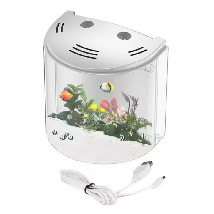 Bomba de agua para peceras de escritorio, gran capacidad, luz Led, acuario transparente, Semicircular, silencioso, acuaponico marino, cuenco para peces - 1